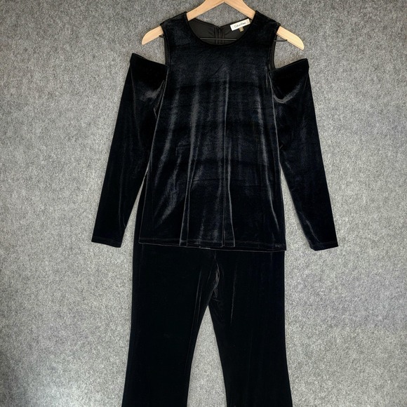 Calvin Klein Pants - Calvin Klein Velvet 2 Pc Set Womens M Black Velvet Top Pants Stretch Outfit